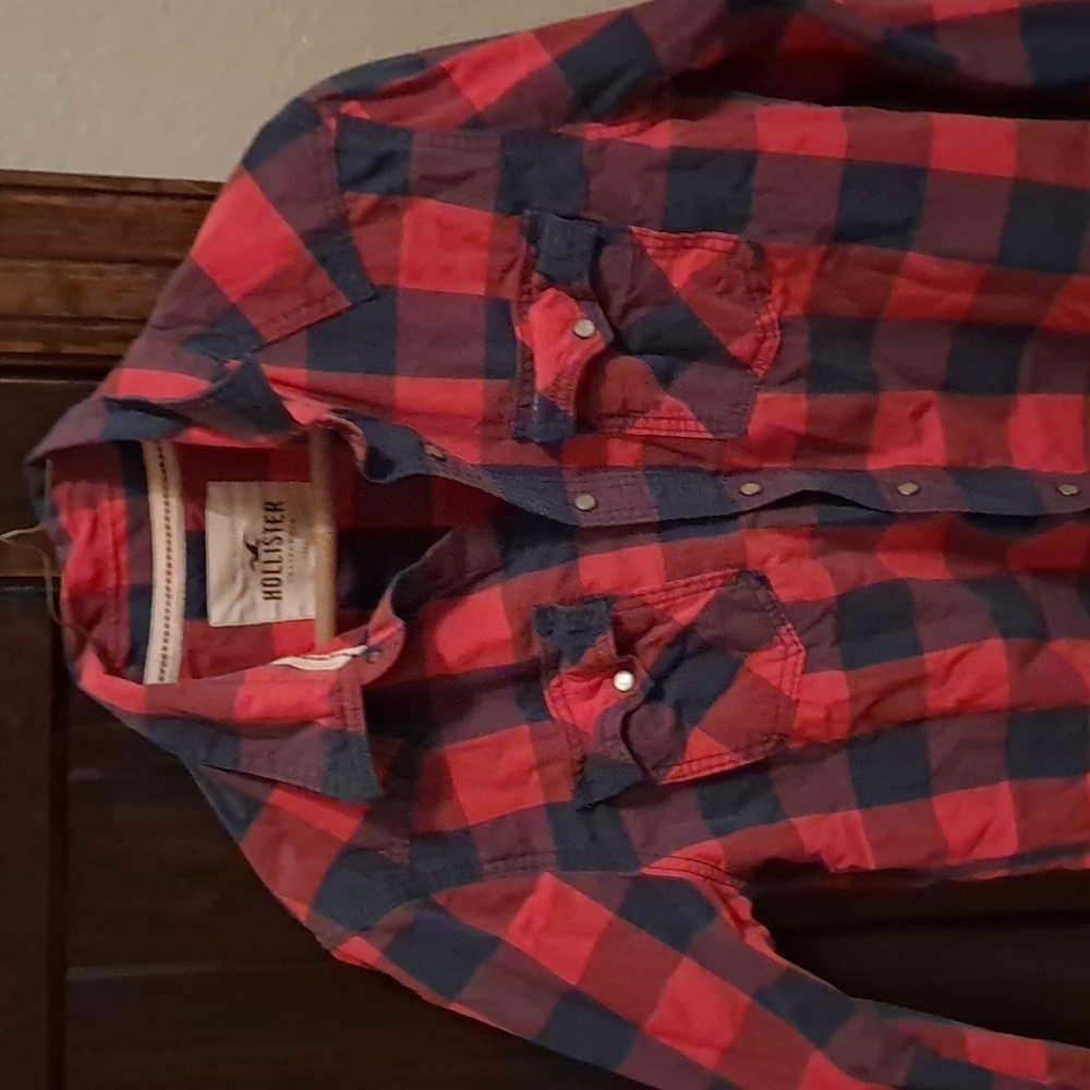 Large red plaid Hollister shirt.